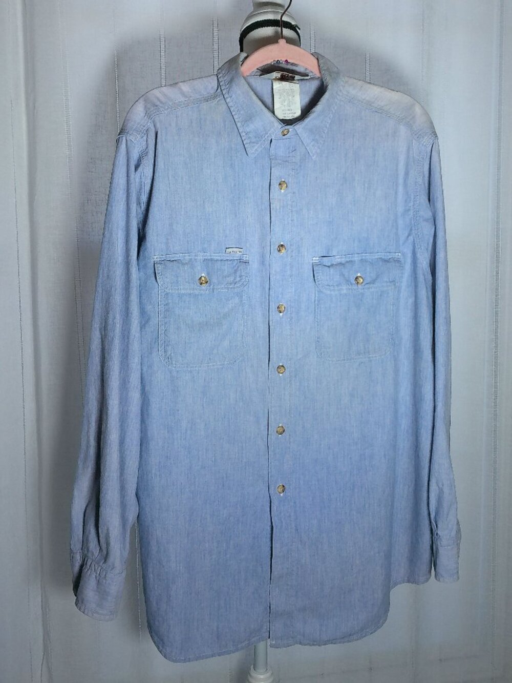 CARHARTT Shirt Vintage Long Sleeve Collared Button-Up Light Blue Denim XXL